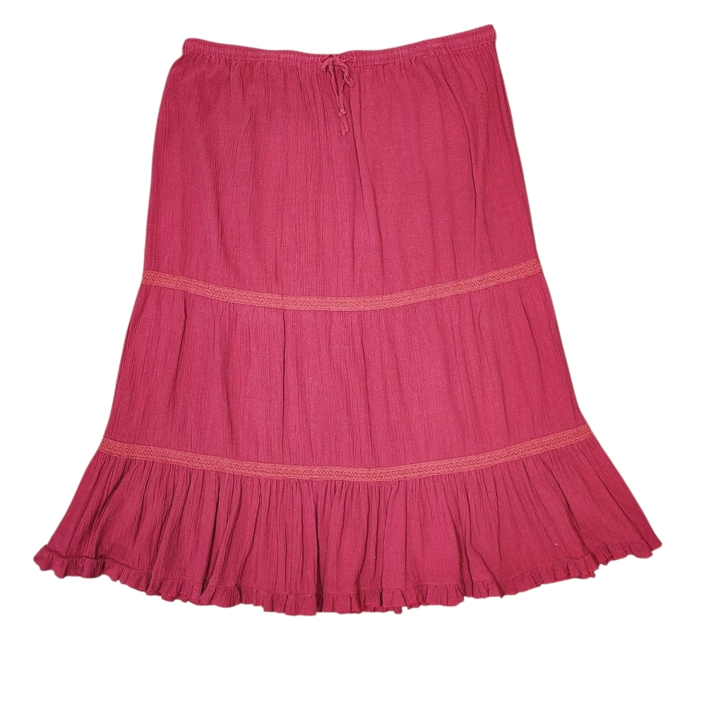 Y2K Vintage Midi Maxi Prairie Skirt Red Broomstick Coquette Lace Cottagecore 22
